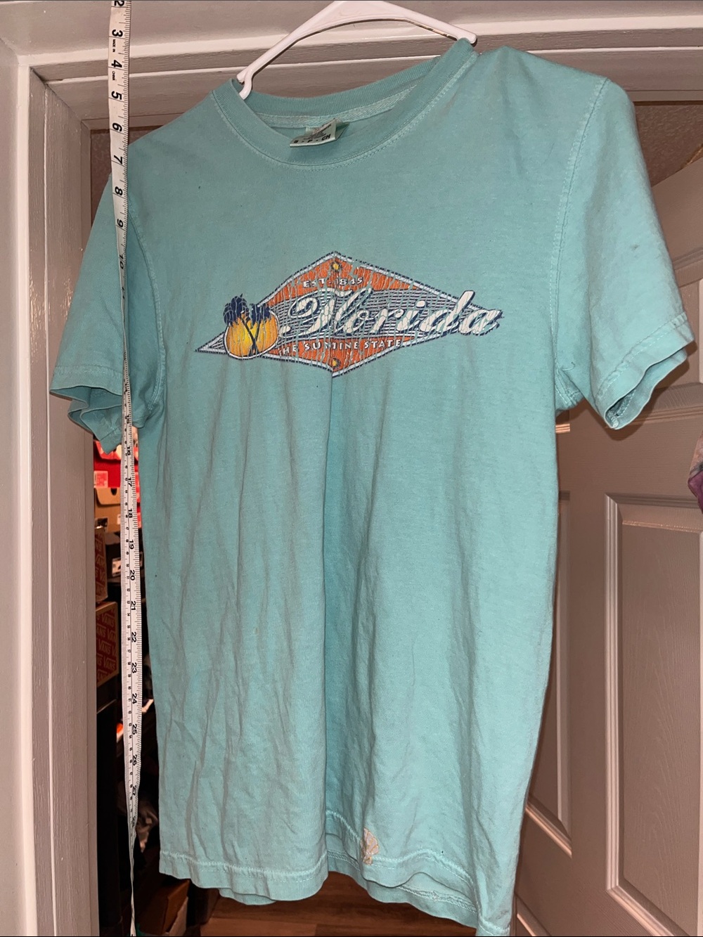 Ladies Light small euc vintage Teal Florida Graphic Tee Classic truck stop tee